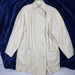 Forstmann‎ Fabrics Women's Vintage 100% Wool Cream Color Pea Coat Made USA L/XL
